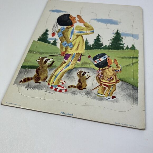 PLAYSKOOL Native American VTG 50s Puzzle Lot Indian  80-6A 6B USA Golden Press - Picture 6 of 10